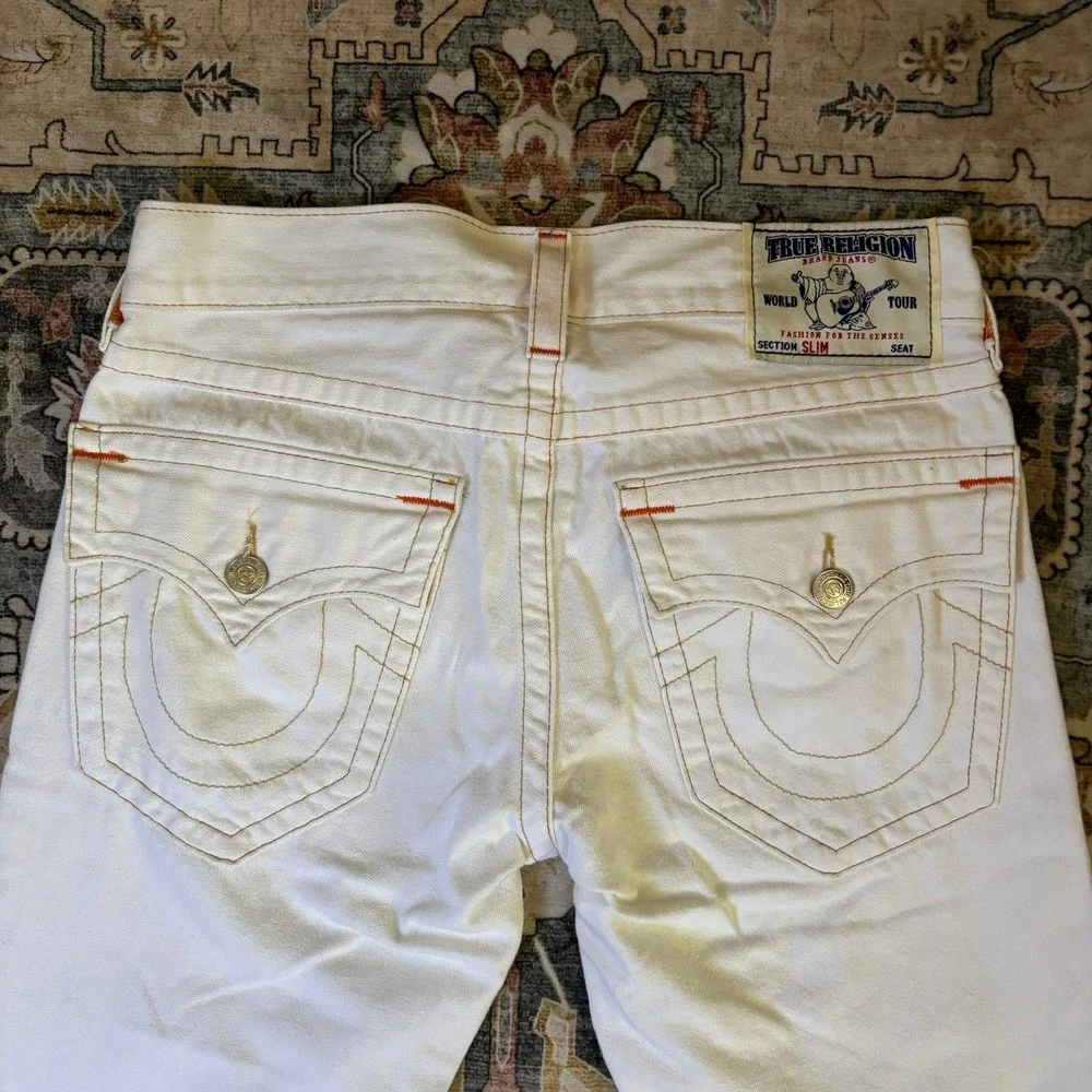 Vintage True Religion Mens White Denim Jeans Horseshoe Stitching Y2 Made in USA